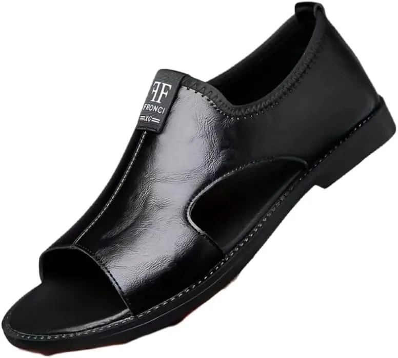 Men's Casual Slip-On Sandals - Black Open Toe Shoes with Rubber Sole, Comfortable for Spring/Summer Outdoor Wear, Strappy Sandals