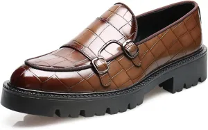 Mens Double Monk Strap Slip on Loafer PU Leather Oxford Formal Business Casual Comfortable Dress Shoes for Men