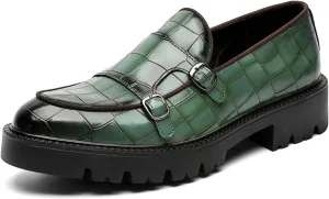 Mens Double Monk Strap Slip on Loafer PU Leather Oxford Formal Business Casual Comfortable Dress Shoes for Men