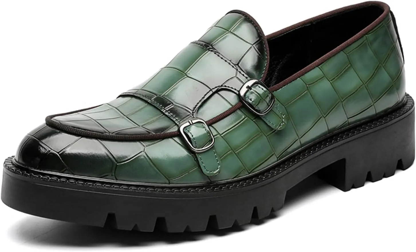 Mens Double Monk Strap Slip on Loafer PU Leather Oxford Formal Business Casual Comfortable Dress Shoes for Men