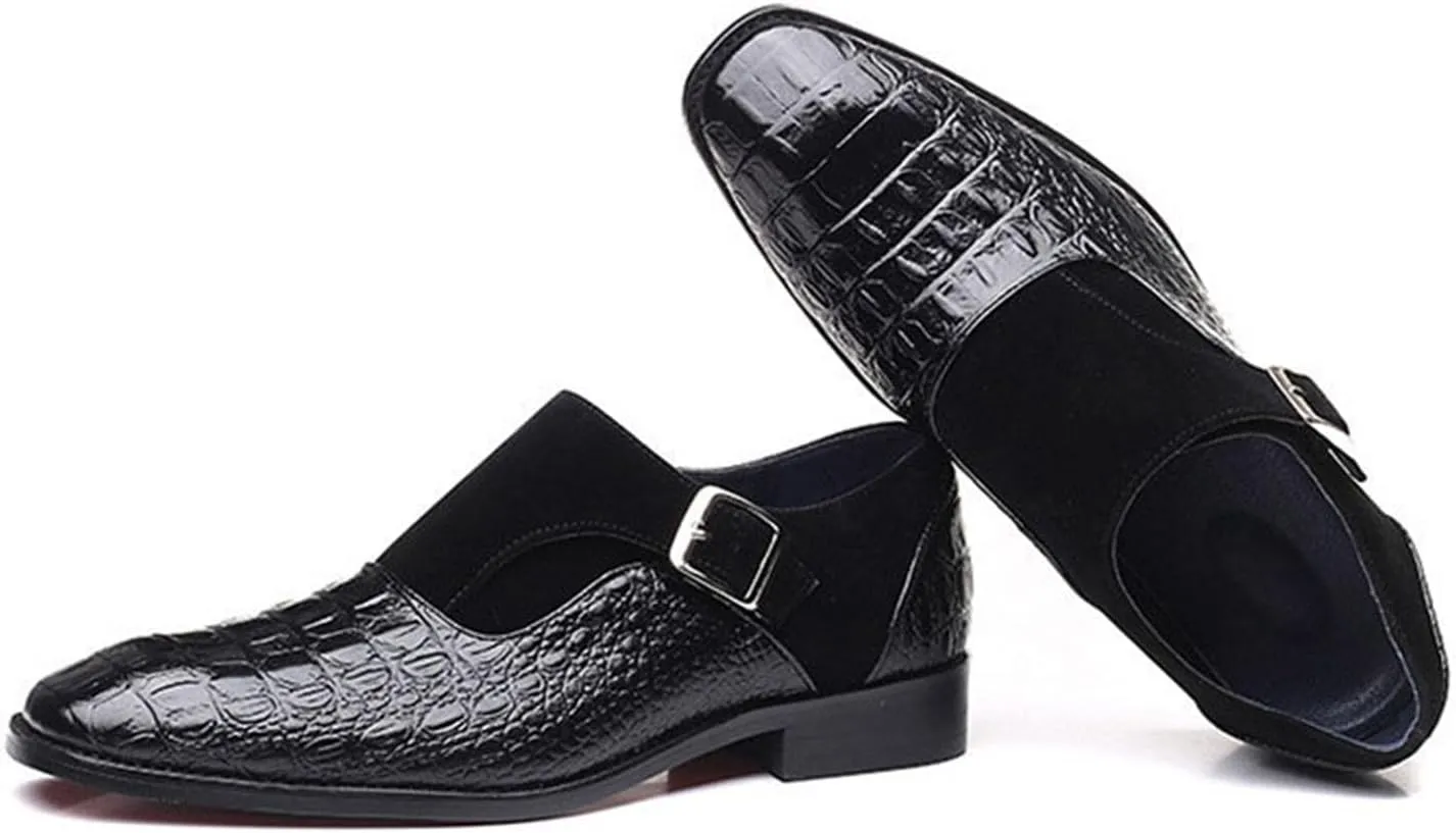 Men's Dress Crocodile Print Loafers Elastic Slip on with Buckle Fashion Shoes Wedding Shoes