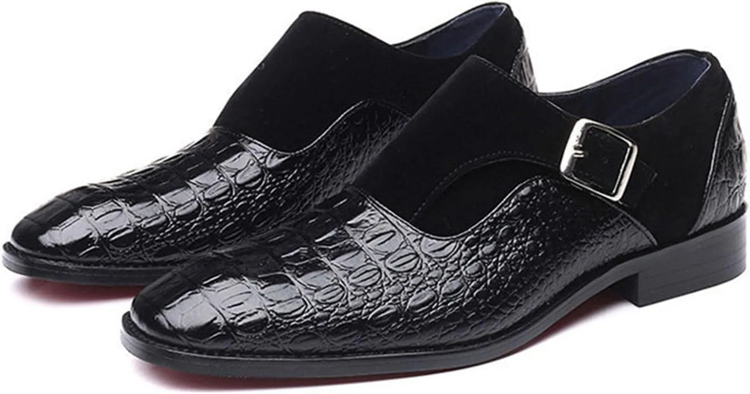 Men's Dress Crocodile Print Loafers Elastic Slip on with Buckle Fashion Shoes Wedding Shoes