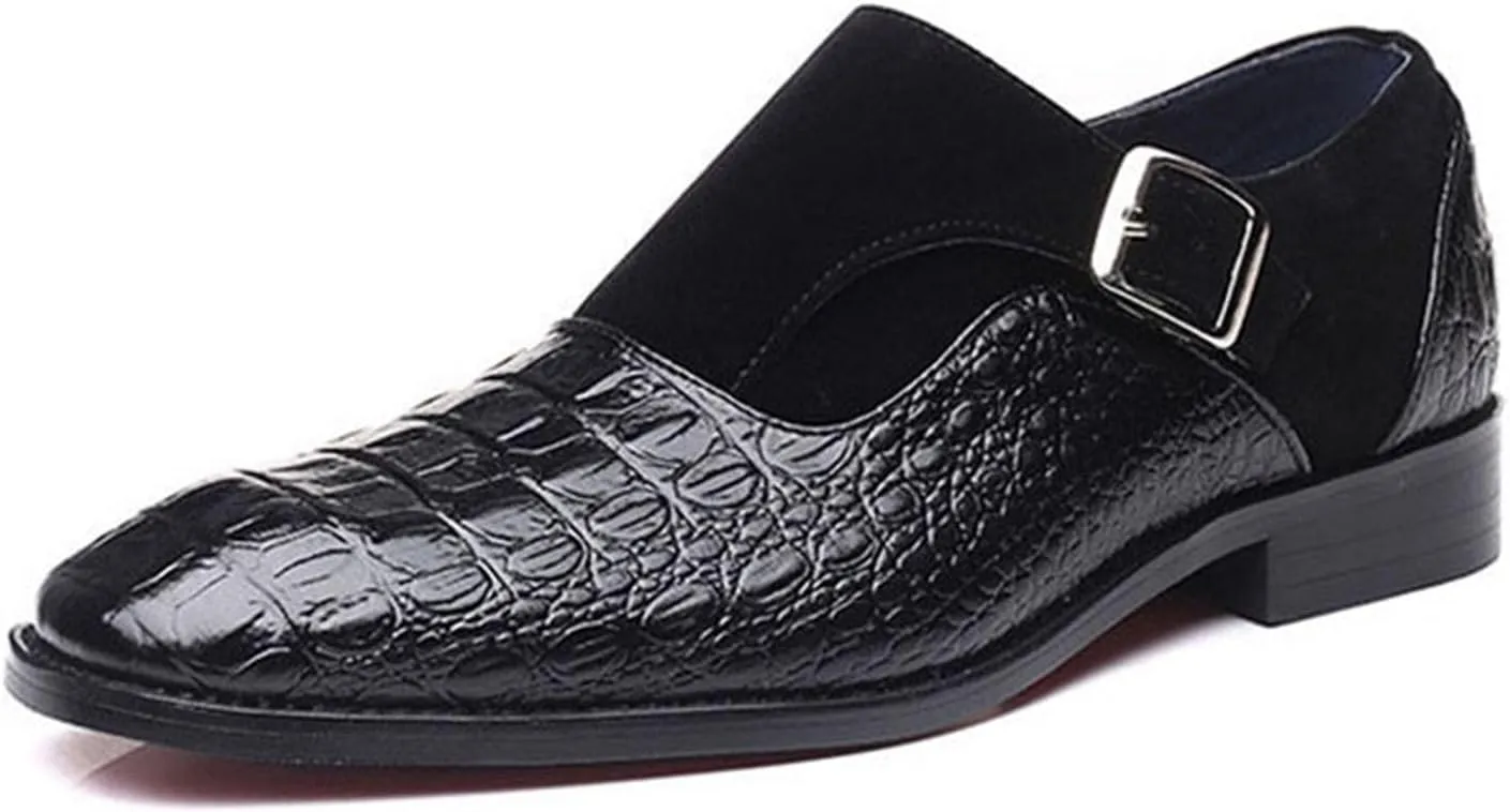 Men's Dress Crocodile Print Loafers Elastic Slip on with Buckle Fashion Shoes Wedding Shoes