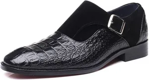 Men's Dress Crocodile Print Loafers Elastic Slip on with Buckle Fashion Shoes Wedding Shoes