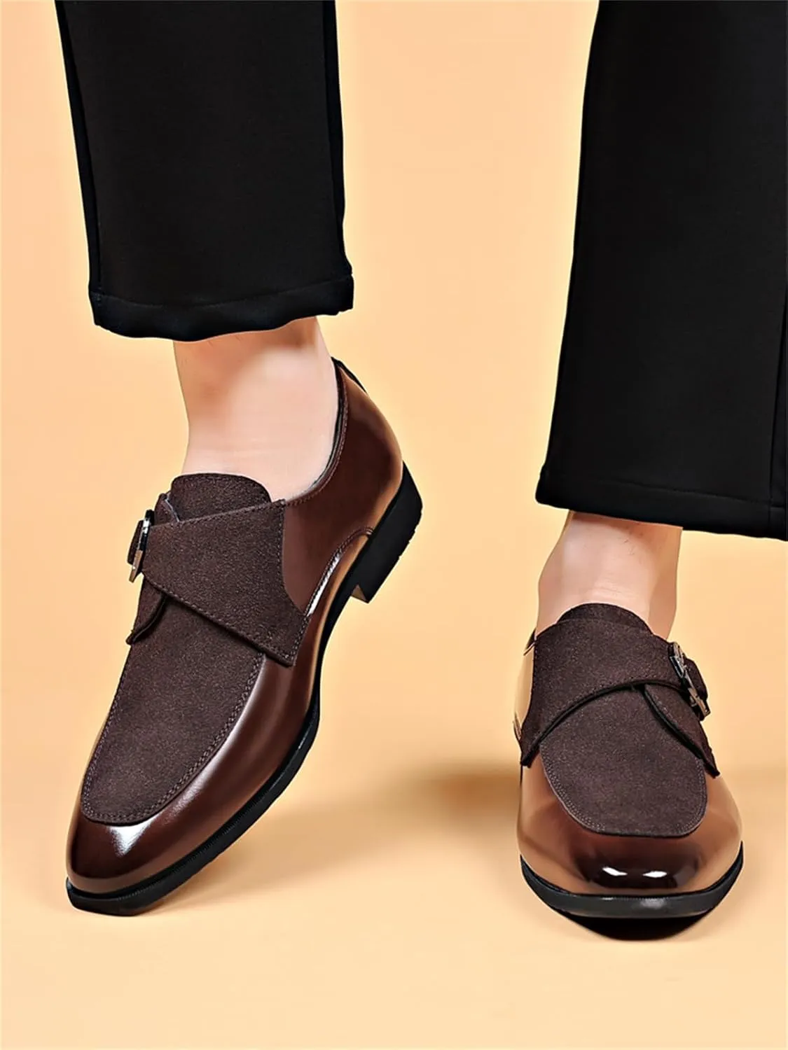 Men's Fashion Strap Suede Dress Tuxedo Shoe Business Formal Suit Leather Buckle Slip-on Loafers for Men