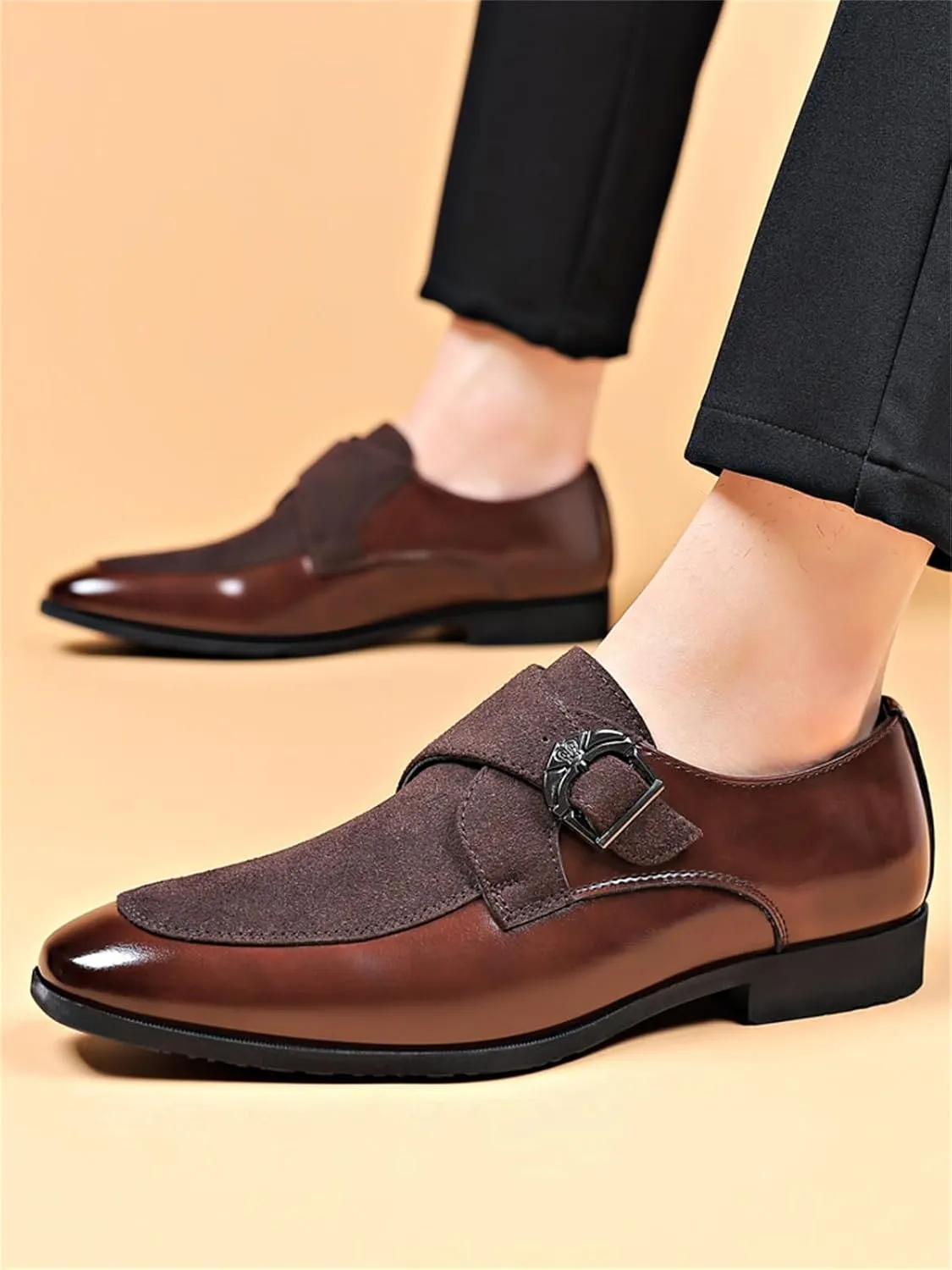 Men's Fashion Strap Suede Dress Tuxedo Shoe Business Formal Suit Leather Buckle Slip-on Loafers for Men