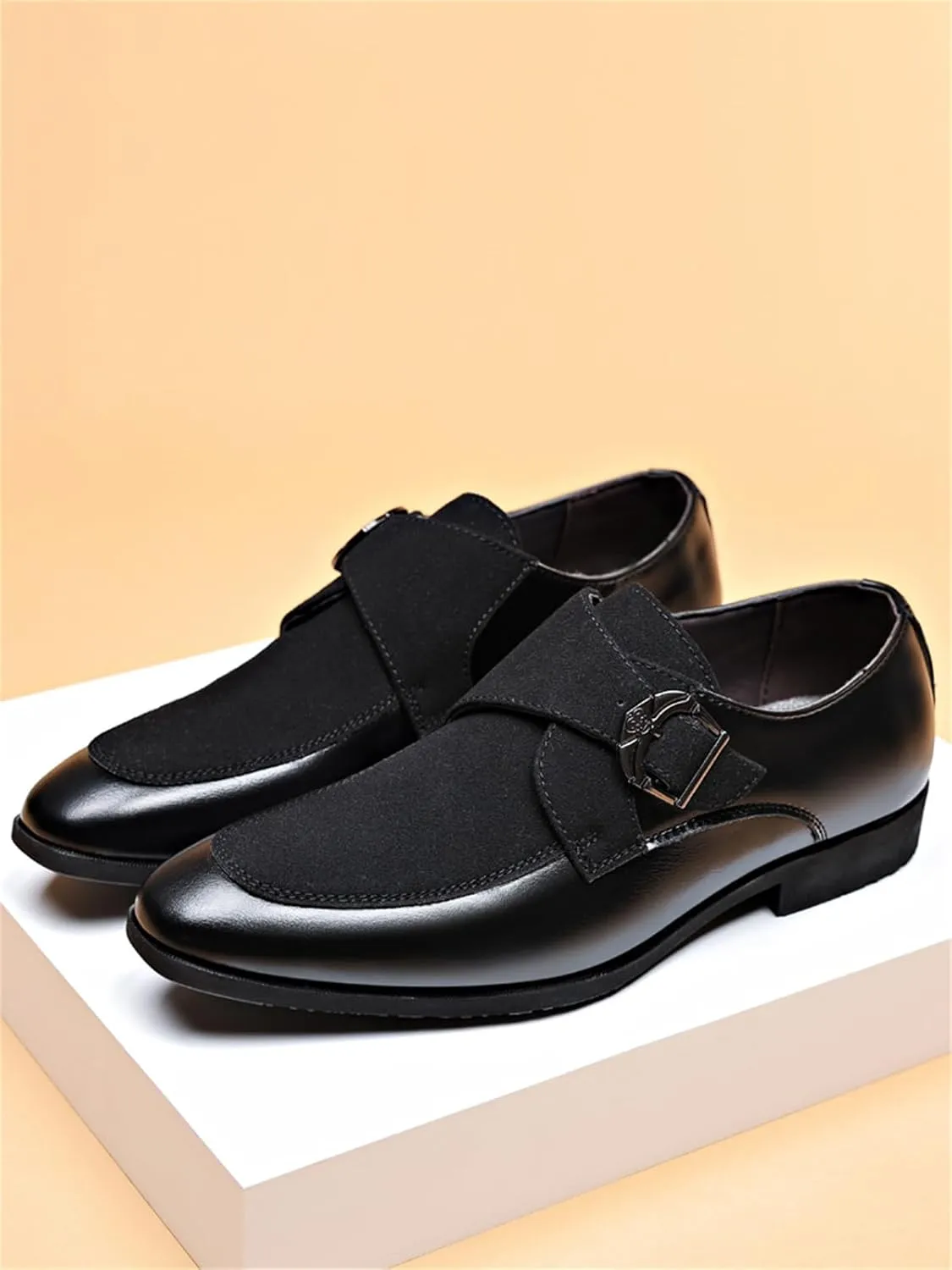 Men's Fashion Strap Suede Dress Tuxedo Shoe Business Formal Suit Leather Buckle Slip-on Loafers for Men