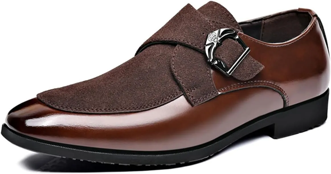 Men's Fashion Strap Suede Dress Tuxedo Shoe Business Formal Suit Leather Buckle Slip-on Loafers for Men