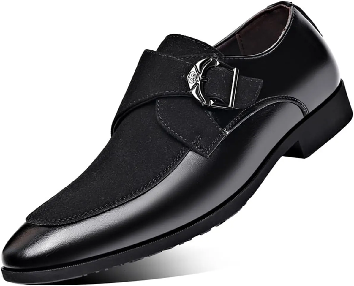 Men's Fashion Strap Suede Dress Tuxedo Shoe Business Formal Suit Leather Buckle Slip-on Loafers for Men