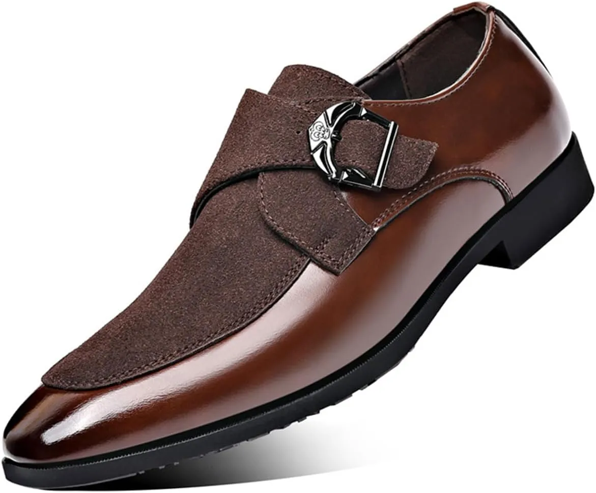 Men's Fashion Strap Suede Dress Tuxedo Shoe Business Formal Suit Leather Buckle Slip-on Loafers for Men