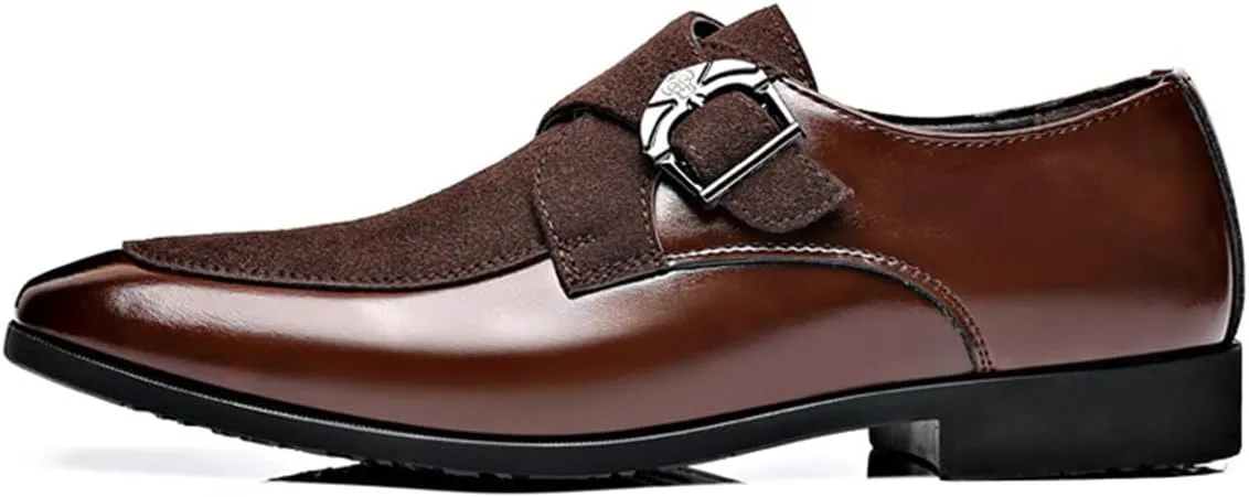 Men's Fashion Strap Suede Dress Tuxedo Shoe Business Formal Suit Leather Buckle Slip-on Loafers for Men