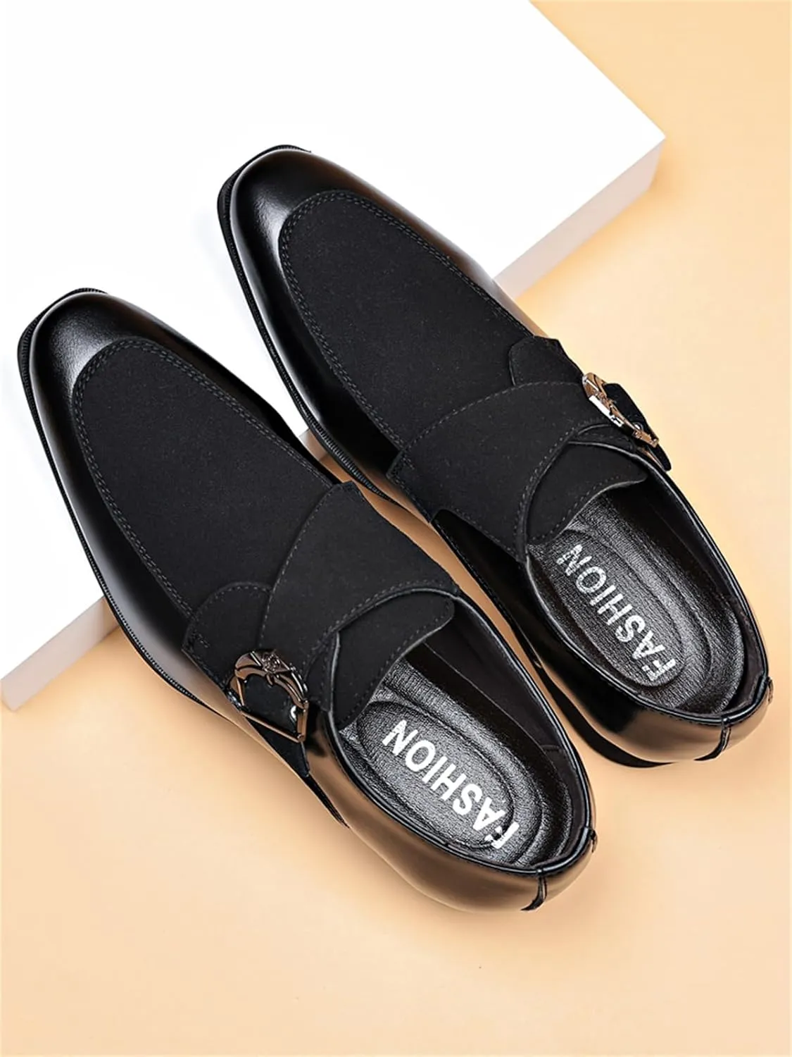 Men's Fashion Strap Suede Dress Tuxedo Shoe Business Formal Suit Leather Buckle Slip-on Loafers for Men