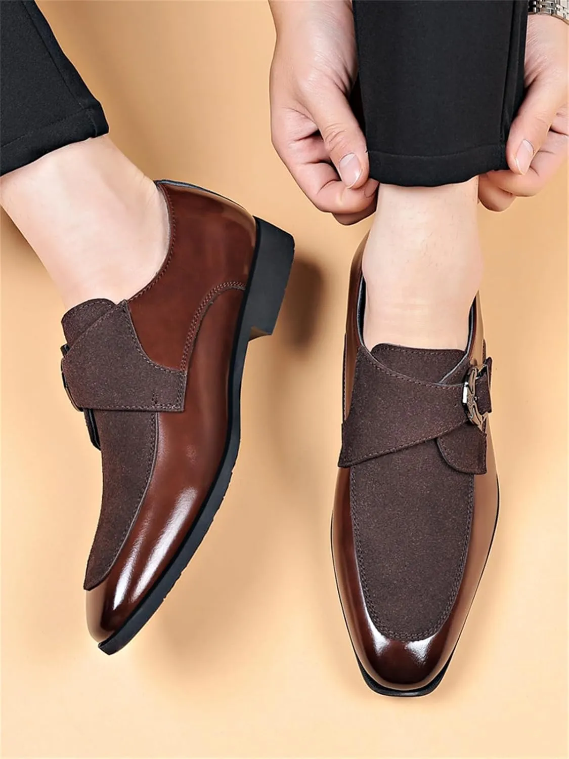 Men's Fashion Strap Suede Dress Tuxedo Shoe Business Formal Suit Leather Buckle Slip-on Loafers for Men