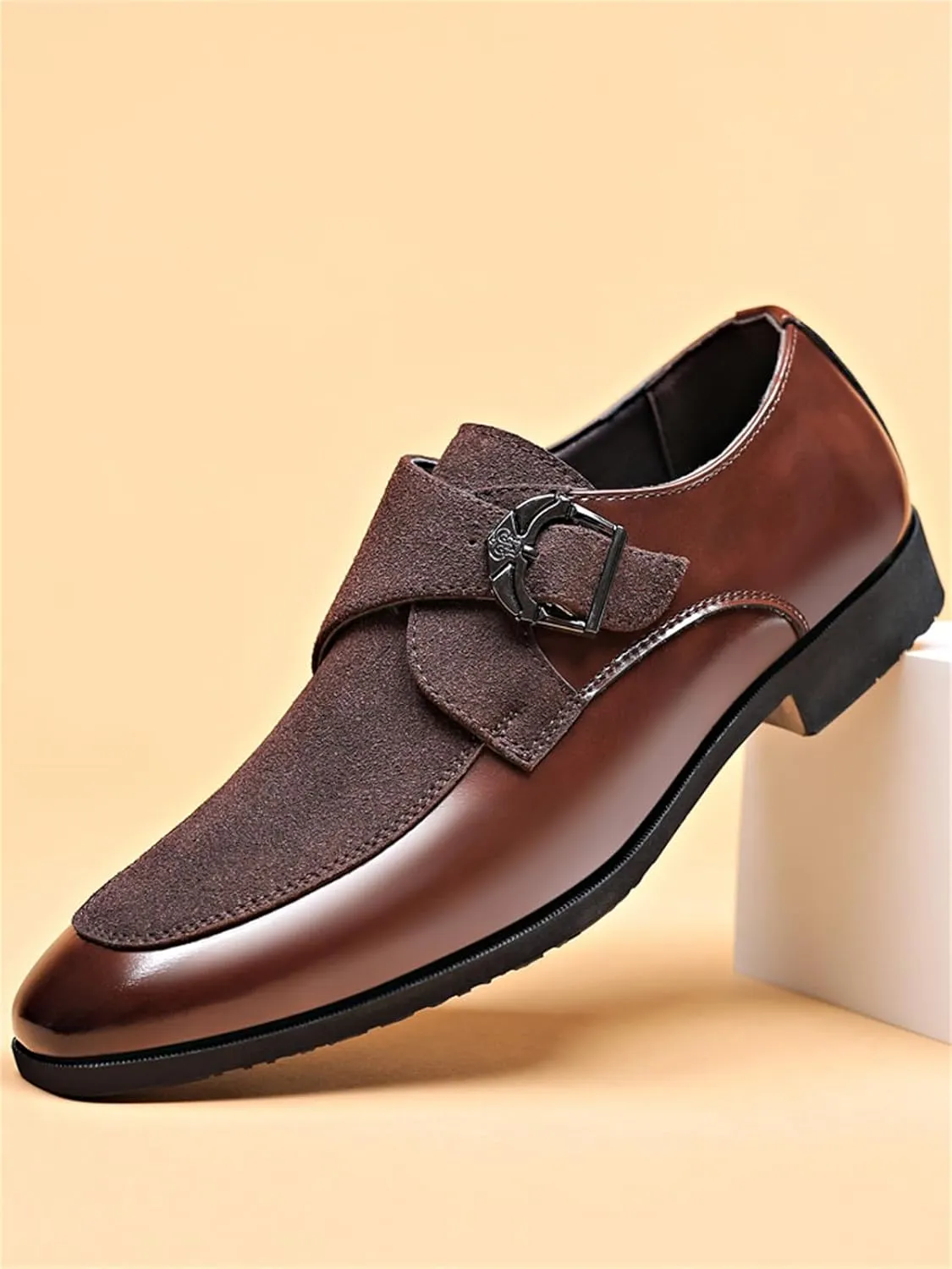 Men's Fashion Strap Suede Dress Tuxedo Shoe Business Formal Suit Leather Buckle Slip-on Loafers for Men