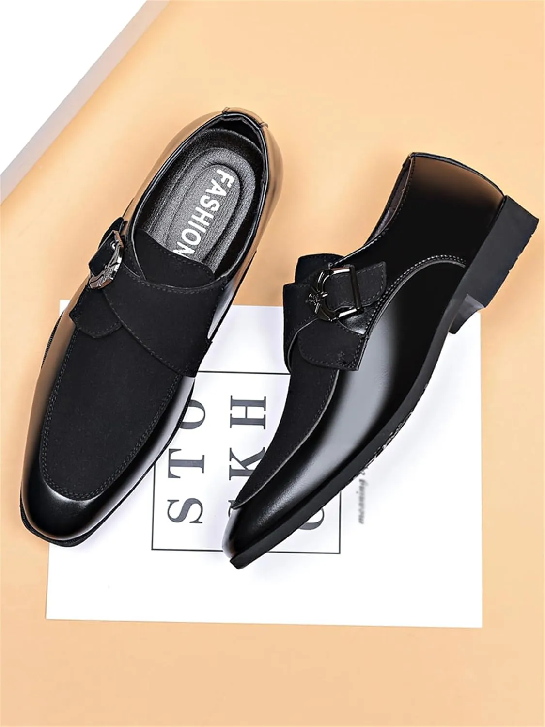 Men's Fashion Strap Suede Dress Tuxedo Shoe Business Formal Suit Leather Buckle Slip-on Loafers for Men