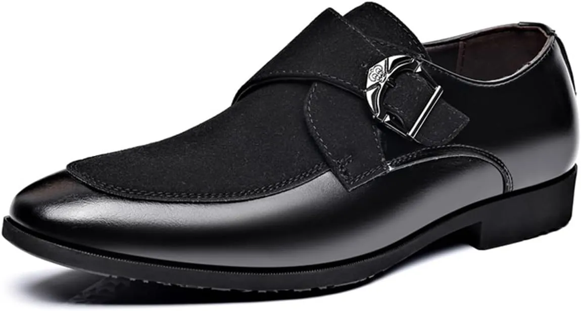 Men's Fashion Strap Suede Dress Tuxedo Shoe Business Formal Suit Leather Buckle Slip-on Loafers for Men
