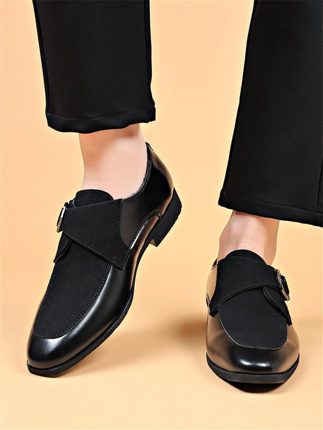Men's Fashion Strap Suede Dress Tuxedo Shoe Business Formal Suit Leather Buckle Slip-on Loafers for Men