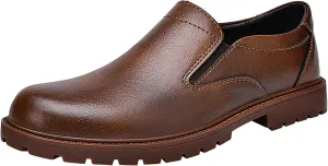 Men's Genuine Leather Slip On Dress Loafers Round Toe Cowhide Comfort Non-Slip Work Formal Shoes Handmade Stitching Casual Walking Shoes for Men