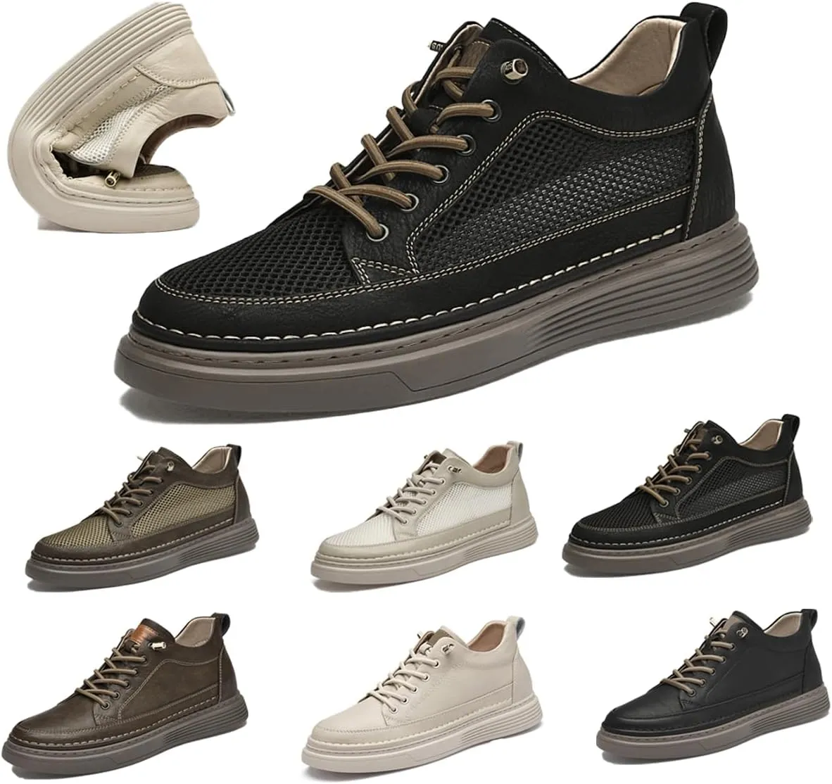Men's Invisible Height Increasing Elevator Shoes 2.5 Inches Taller Height Casual Sneakers Comforts Leather Skeleton Shoes Lace Up Leather Oxford Dress Shoes
