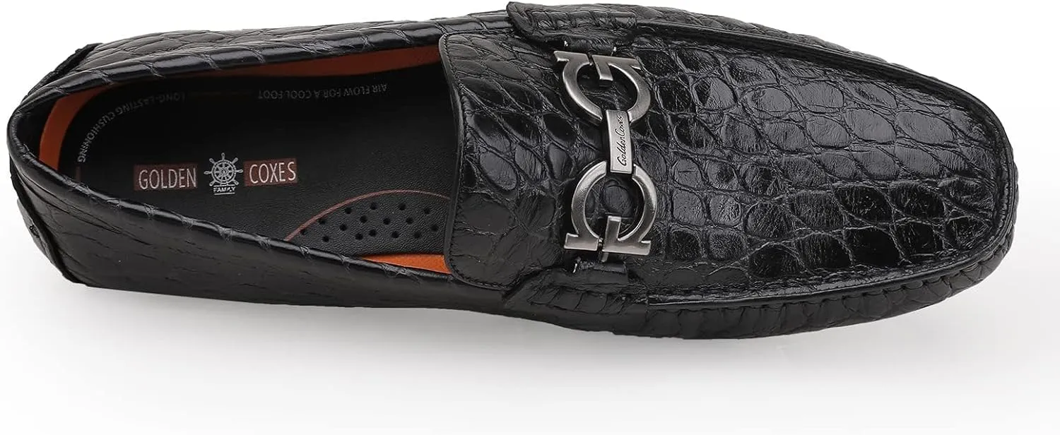 Men's Leather Driving Moccasin, Crocodile Printed Slip on Dress Shoes with Buckle Party Wedding Shoes Slip-on Loafers for Mens