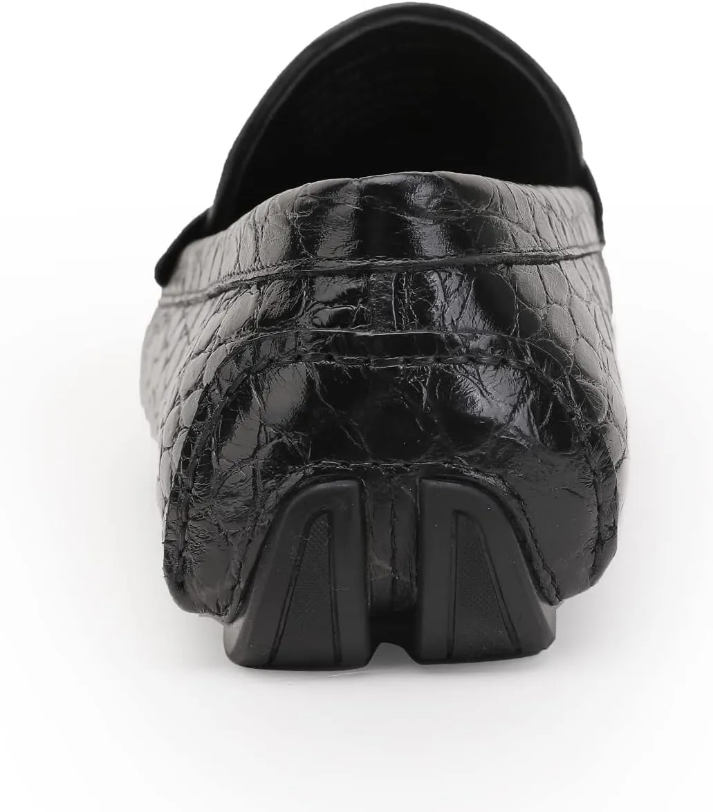 Men's Leather Driving Moccasin, Crocodile Printed Slip on Dress Shoes with Buckle Party Wedding Shoes Slip-on Loafers for Mens