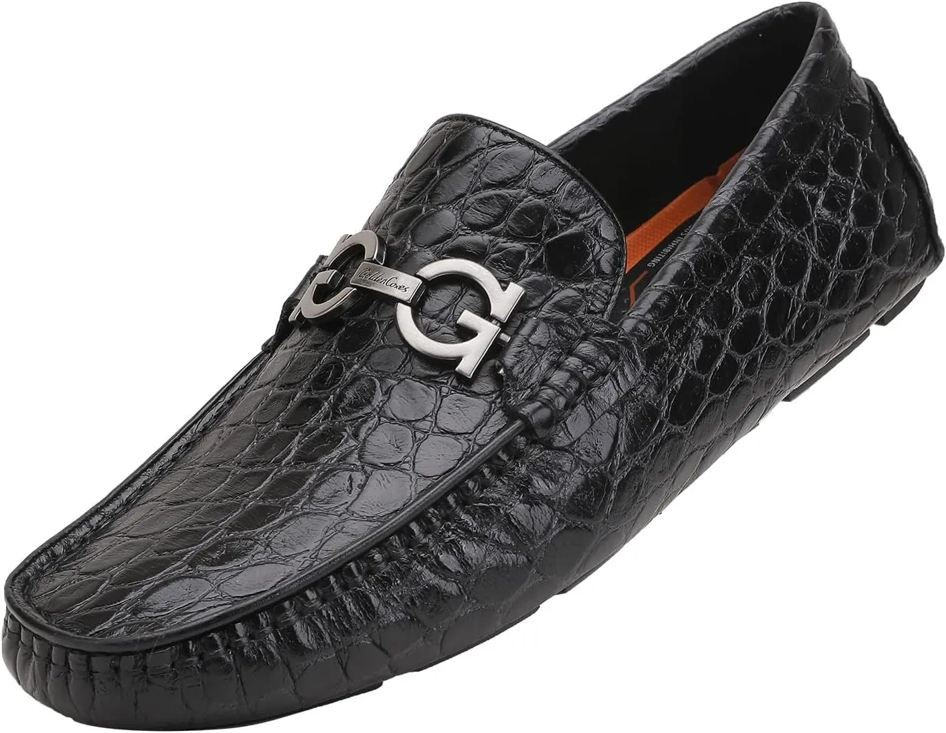 Men's Leather Driving Moccasin, Crocodile Printed Slip on Dress Shoes with Buckle Party Wedding Shoes Slip-on Loafers for Mens