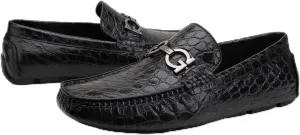 Men's Leather Driving Moccasin, Crocodile Printed Slip on Dress Shoes with Buckle Party Wedding Shoes Slip-on Loafers for Mens