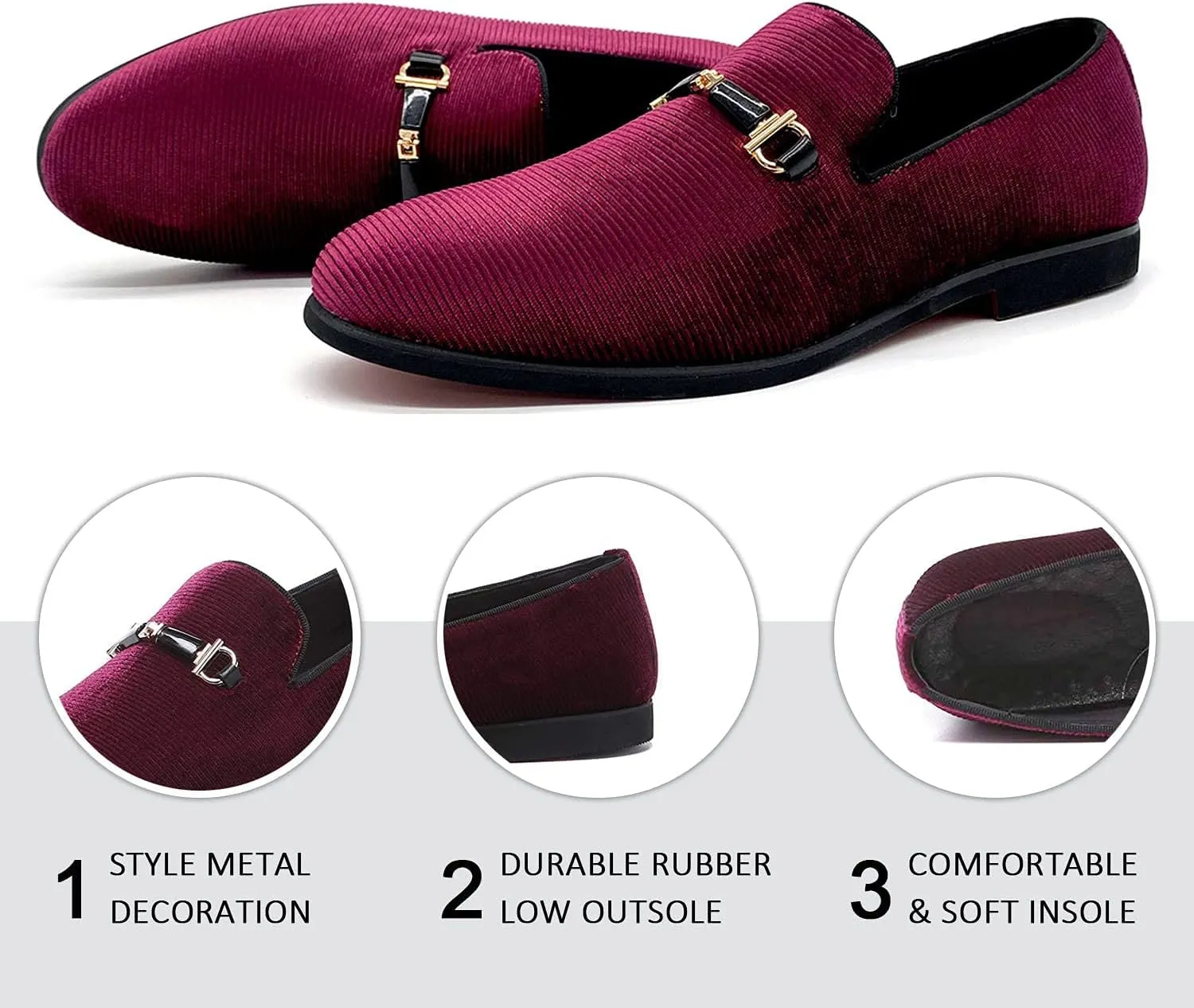 Men's Loafers Vintage Slip on Suede Dress Shoes Velvet Dress Loafers Size 7-13