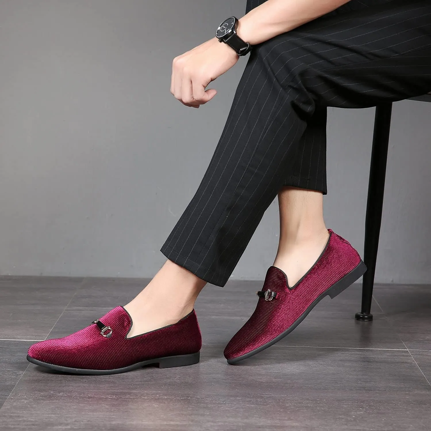 Men's Loafers Vintage Slip on Suede Dress Shoes Velvet Dress Loafers Size 7-13