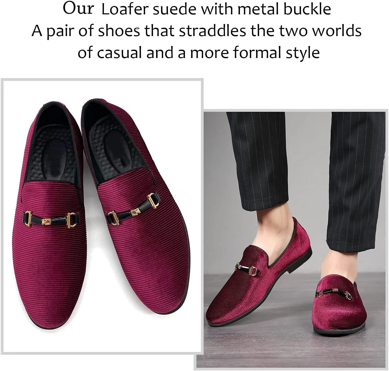 Men's Loafers Vintage Slip on Suede Dress Shoes Velvet Dress Loafers Size 7-13