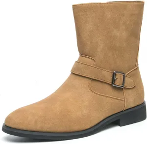 Men's Motorcycle Riding Boots Classic Black Cowboy Combat Slip Resistant Waterproof Outdoor Walking Casual Boots