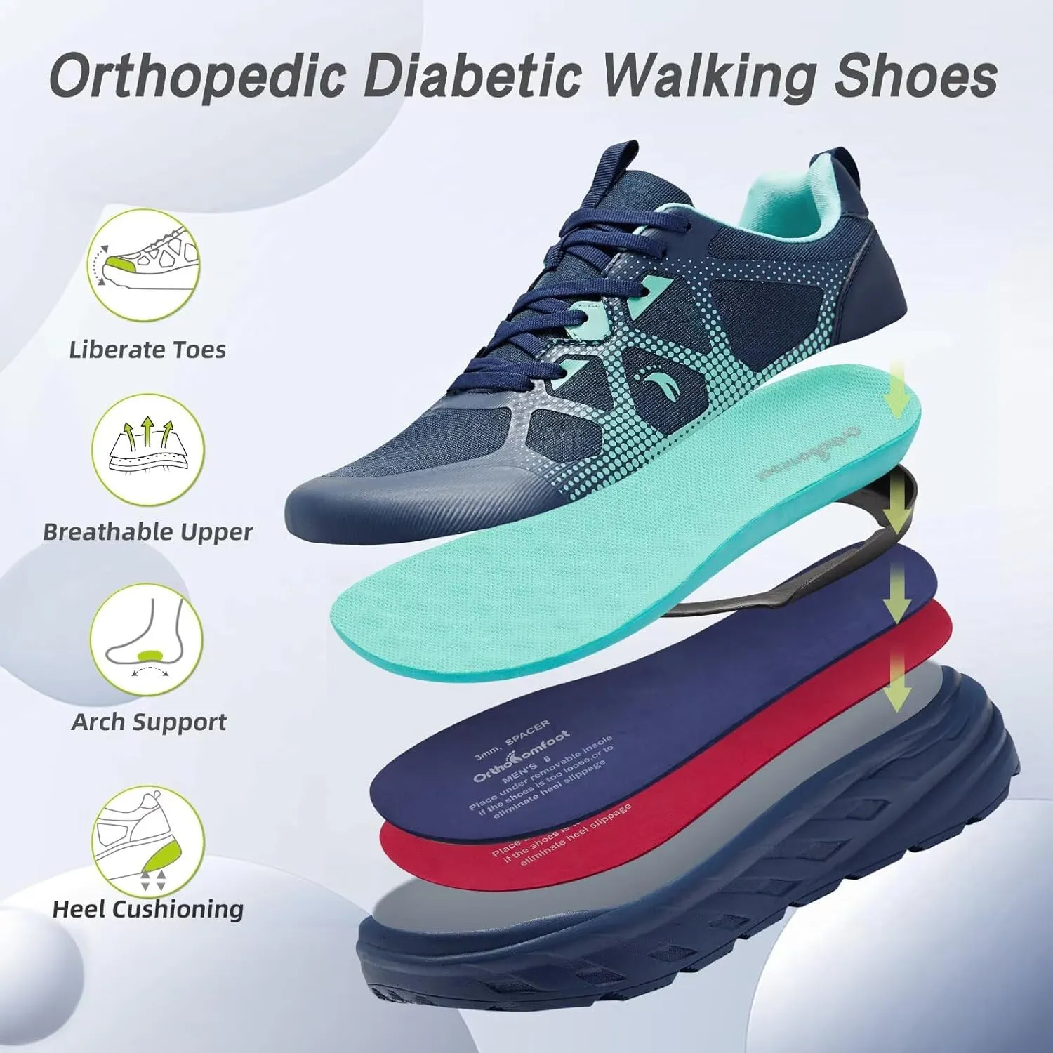 Men's Orthopedic Diabetic Wide Running Shoes: Comfortable Casual Arch Support Plantar Fasciitis Sports Sneakers, High Arch Swollen Outdoor Work Tennis Walking Shoes for Foot and Heel Pain Relief
