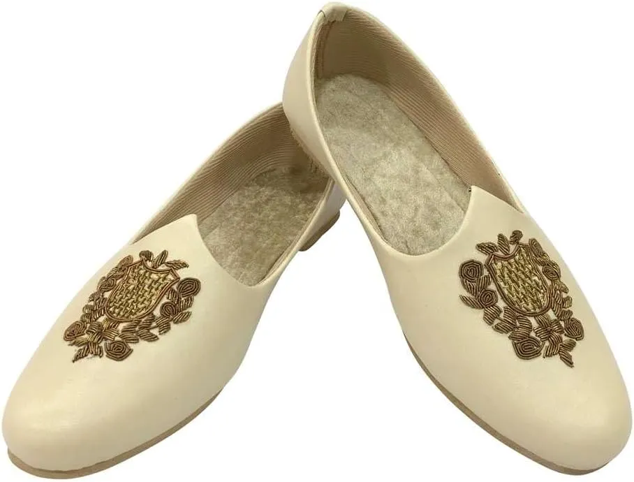 Men's Punjabi Jutti Cream Loafers Slip On Flats Shoes Ethnic Handmade Sherwani Mojari Indian Juti