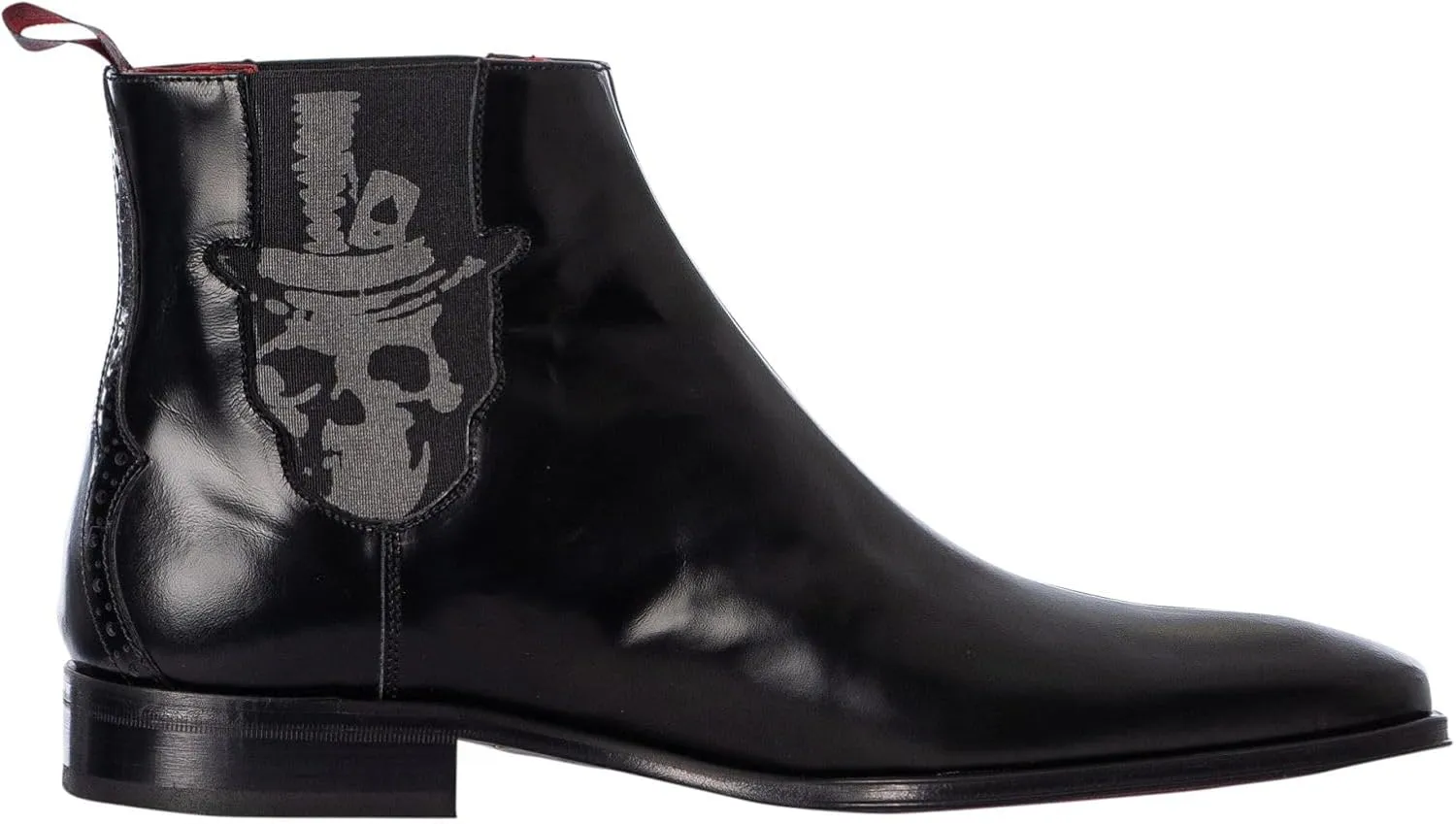 Men's Skull Polished Leather Chelsea Boots, Black