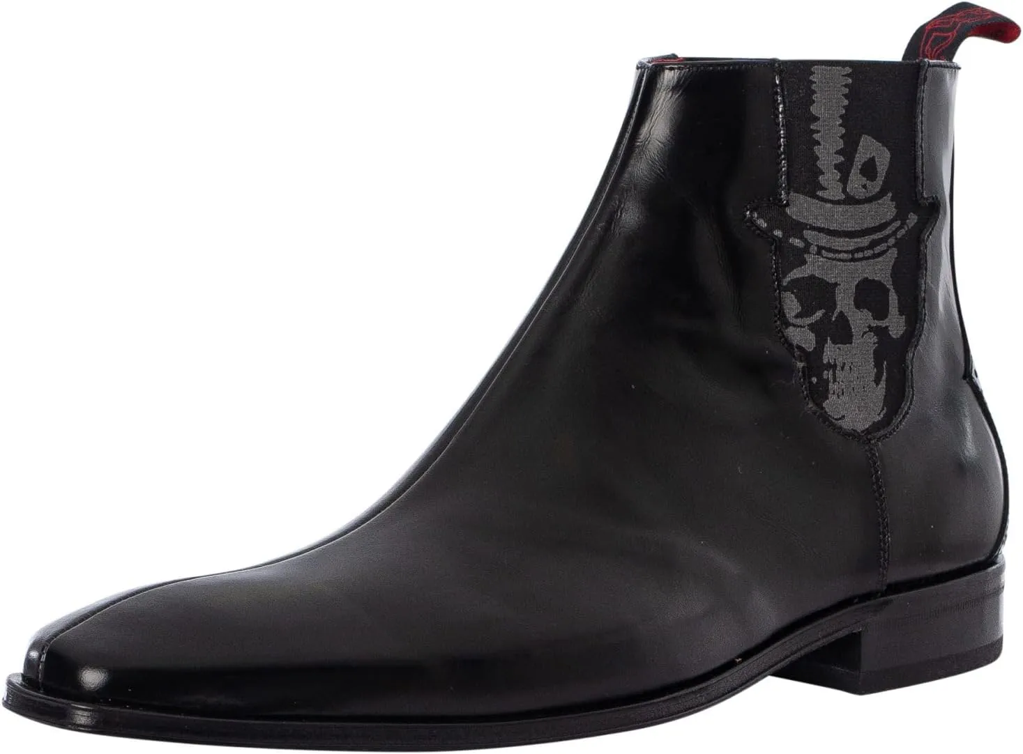 Men's Skull Polished Leather Chelsea Boots, Black