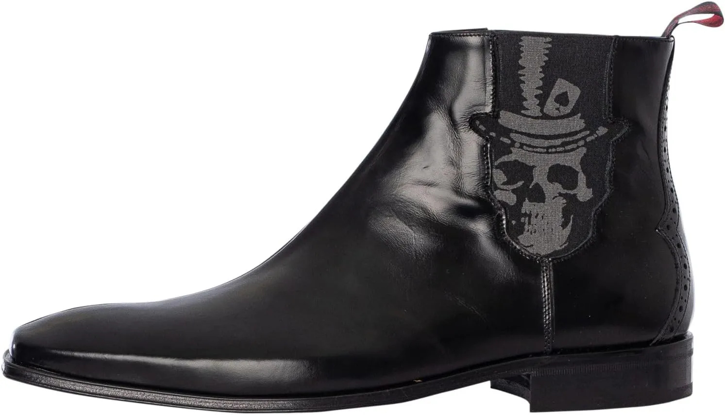 Men's Skull Polished Leather Chelsea Boots, Black