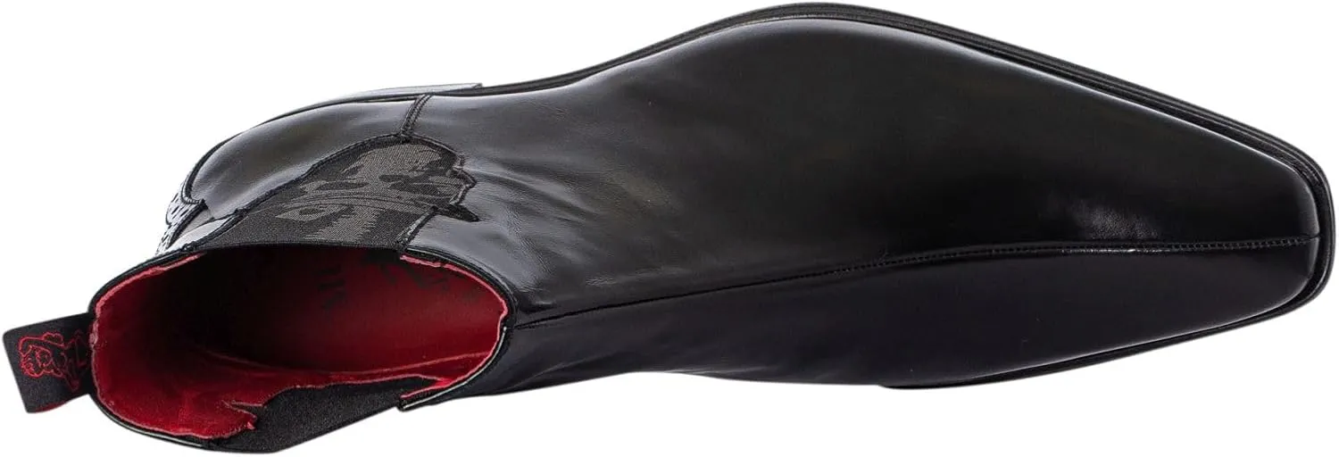 Men's Skull Polished Leather Chelsea Boots, Black