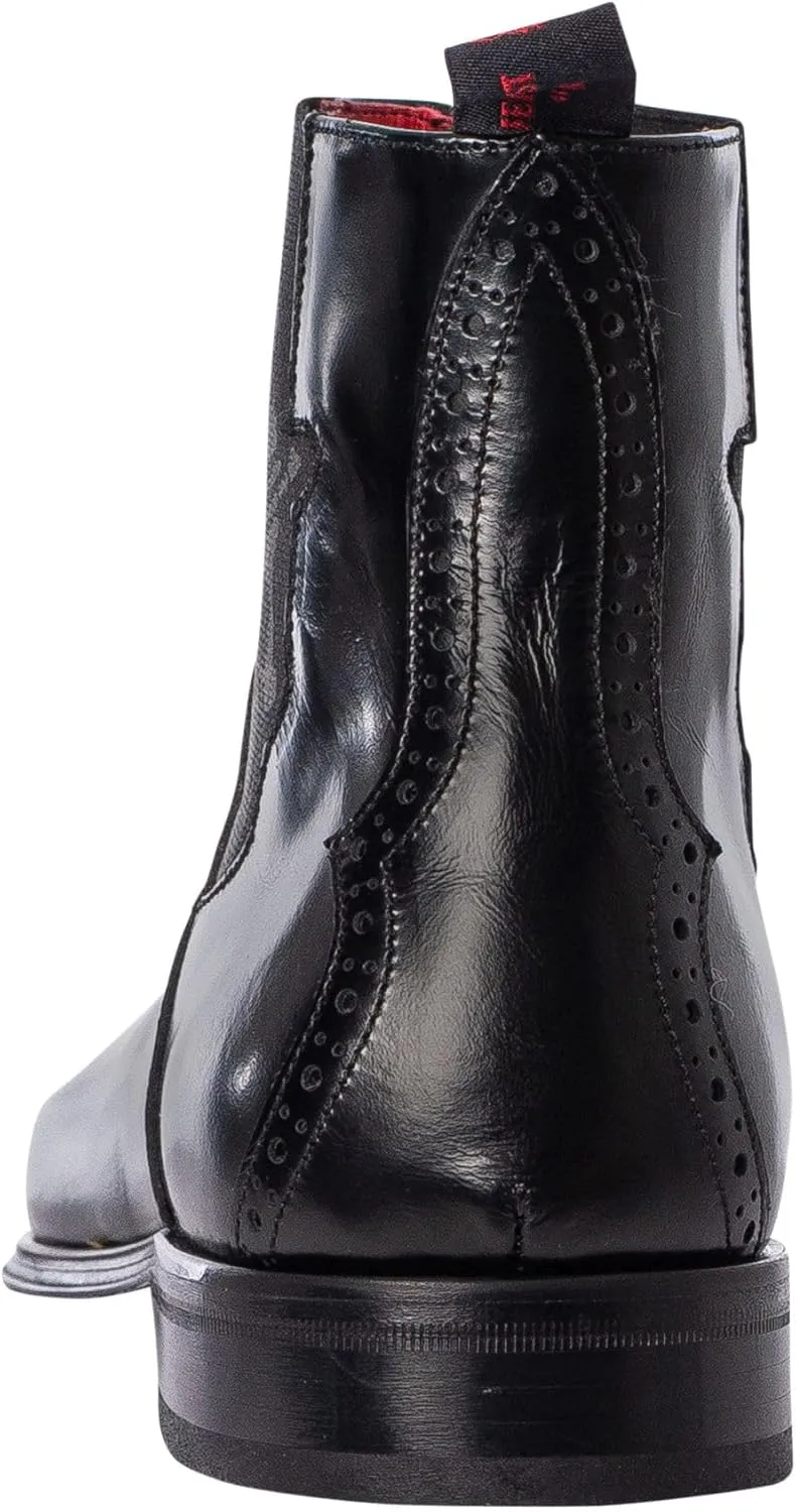 Men's Skull Polished Leather Chelsea Boots, Black