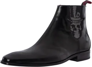 Men's Skull Polished Leather Chelsea Boots, Black