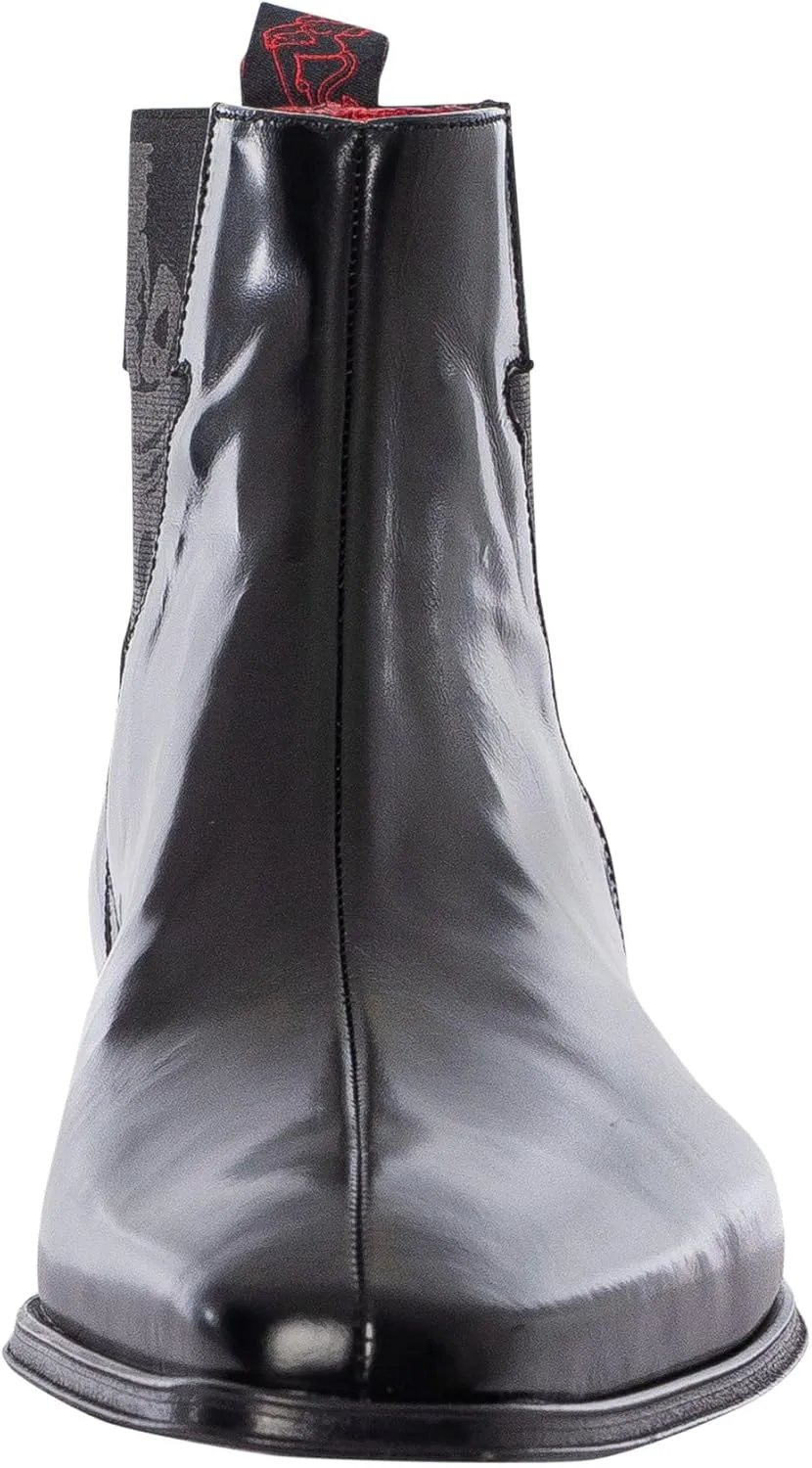 Men's Skull Polished Leather Chelsea Boots, Black