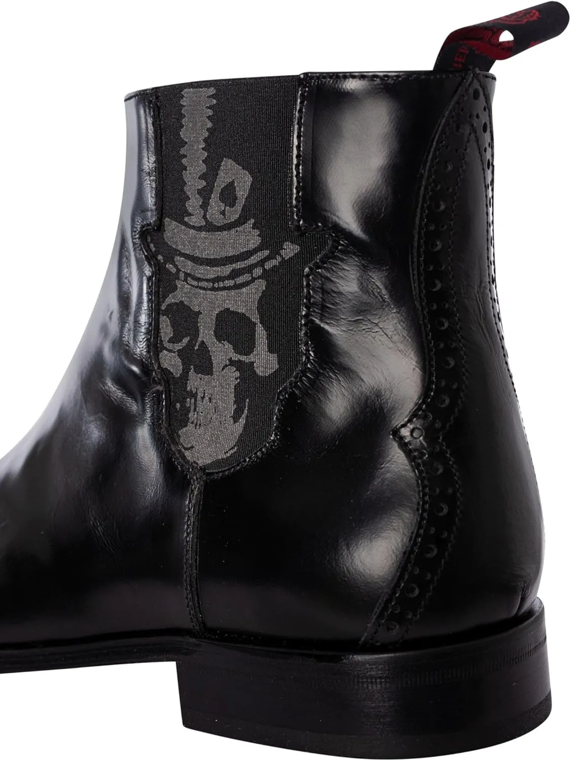 Men's Skull Polished Leather Chelsea Boots, Black