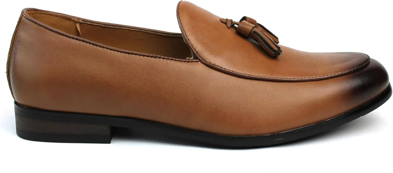 Men's Slip On Real Leather Loafer Tassel Dress Shoes