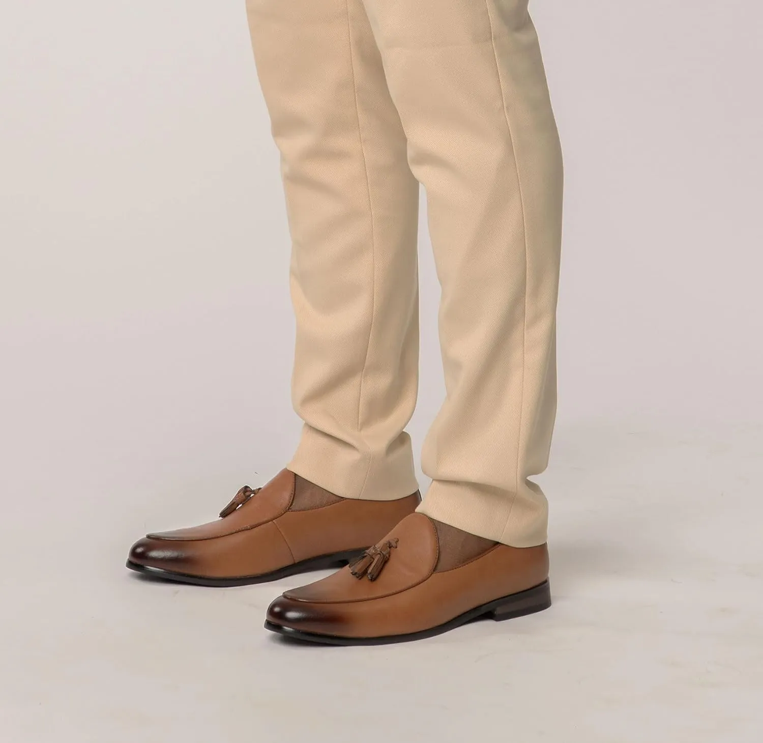 Men's Slip On Real Leather Loafer Tassel Dress Shoes