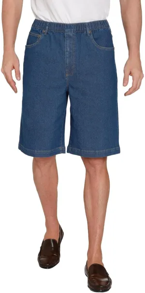 Men's Stretch Waist Pull On Shorts Free of Buttons & Snaps in Denim and Twill