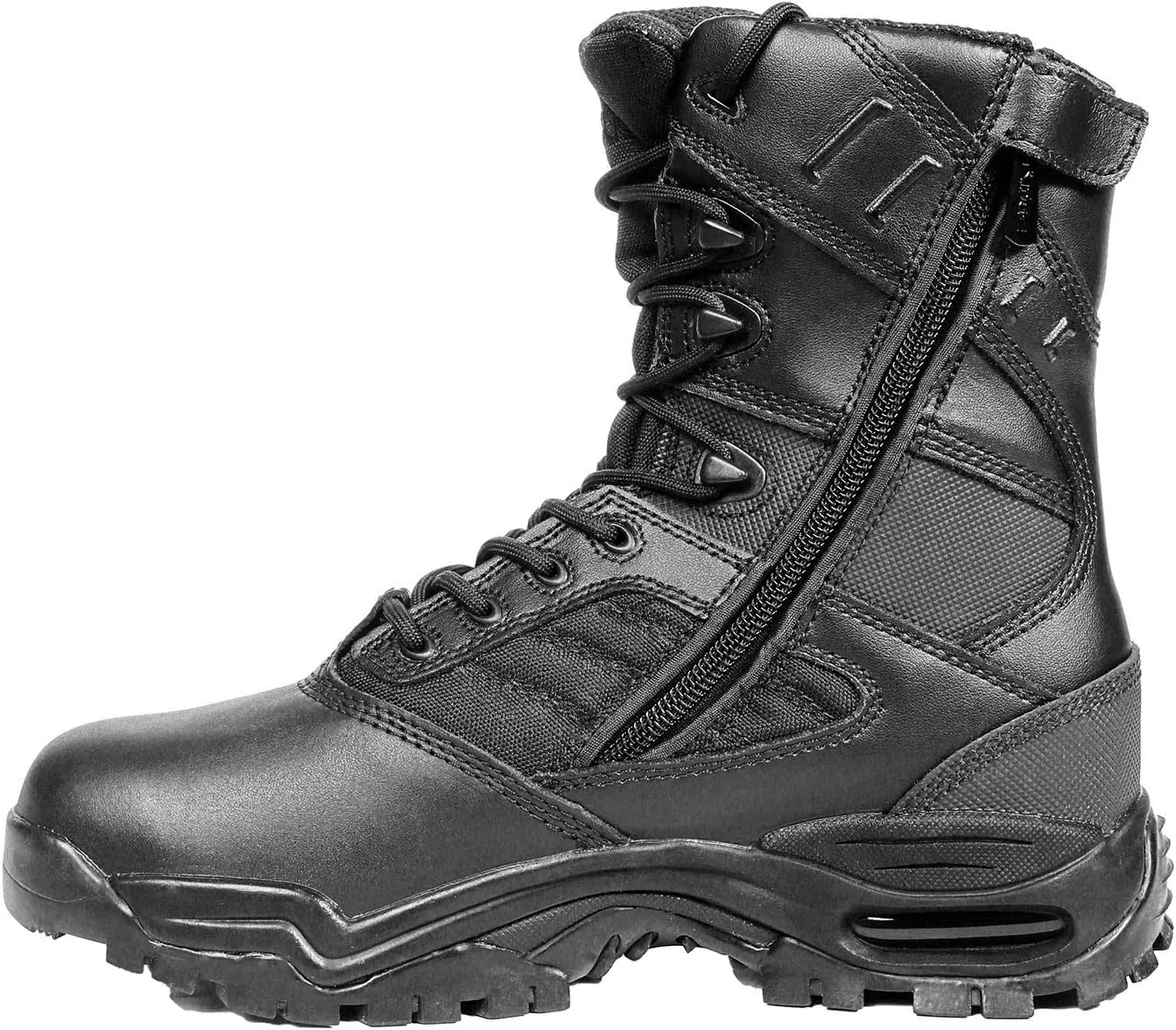 Men’s Tactical Boots Waterproof Soft Toe Ultimate 8” with Zipper - Oil & Slip Resistant Black Leather Boots