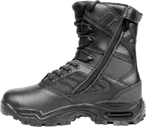 Men’s Tactical Boots Waterproof Soft Toe Ultimate 8” with Zipper - Oil & Slip Resistant Black Leather Boots