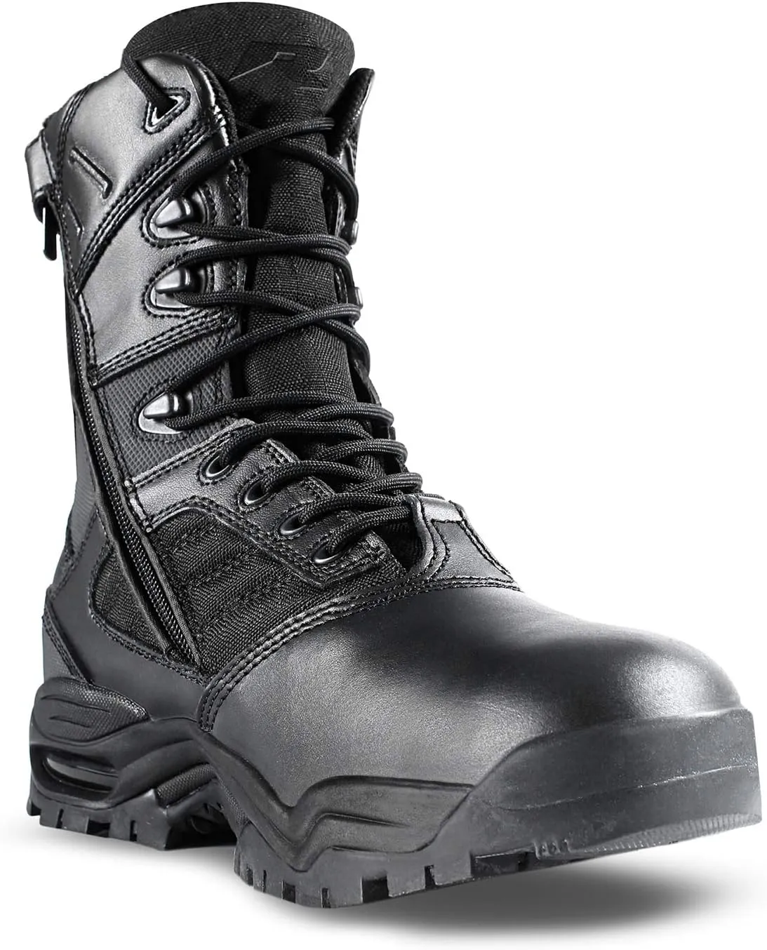 Men’s Tactical Boots Waterproof Soft Toe Ultimate 8” with Zipper - Oil & Slip Resistant Black Leather Boots