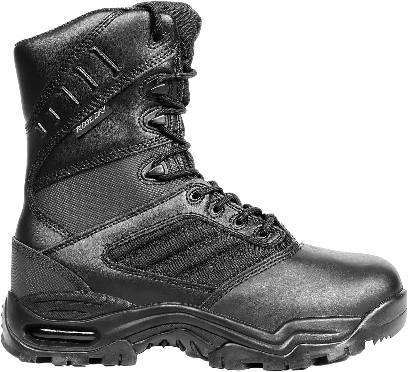 Men’s Tactical Boots Waterproof Soft Toe Ultimate 8” with Zipper - Oil & Slip Resistant Black Leather Boots