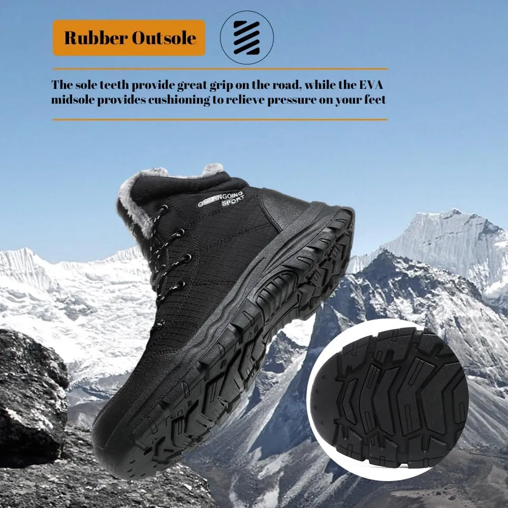 Men's Warm Winter Snow Boots for Hiking: Water Resistant Work Ankle Shoes for Outdoor - Non Slip Trekking Boot for Men
