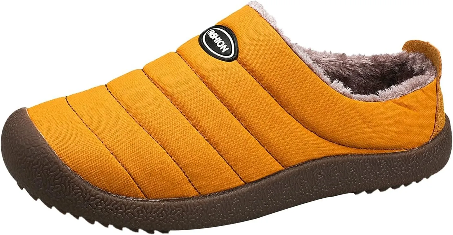 Mens Winter Boots Waterproof Snow Shoes, Unisex Hiking Footwear Slip-On Ankle Booties, High Top Womens Warm Slippers with Fuzzy Plush Lining Non-Slip Fur Lined Outdoor Sneakers
